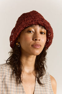 RAFFIA TULIP BUCKET HAT - CHOCOLATE