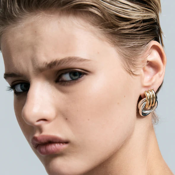 Heaven Mayhem mini knot earring chunky mixed gold silver | Pipe and Row