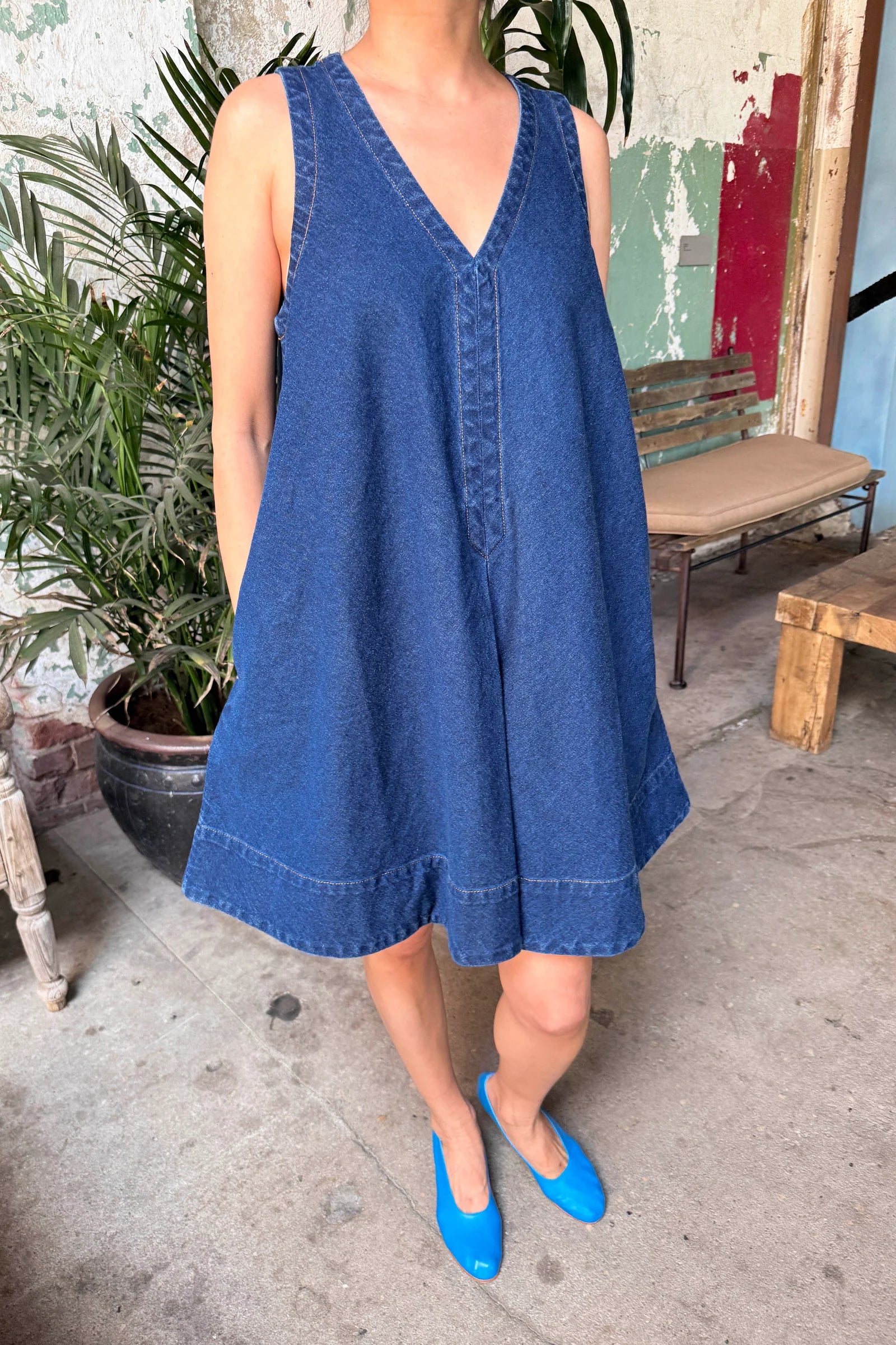 Le Bon Shoppe Mable Cotton Denim Dress | Simple Short Swing Dress