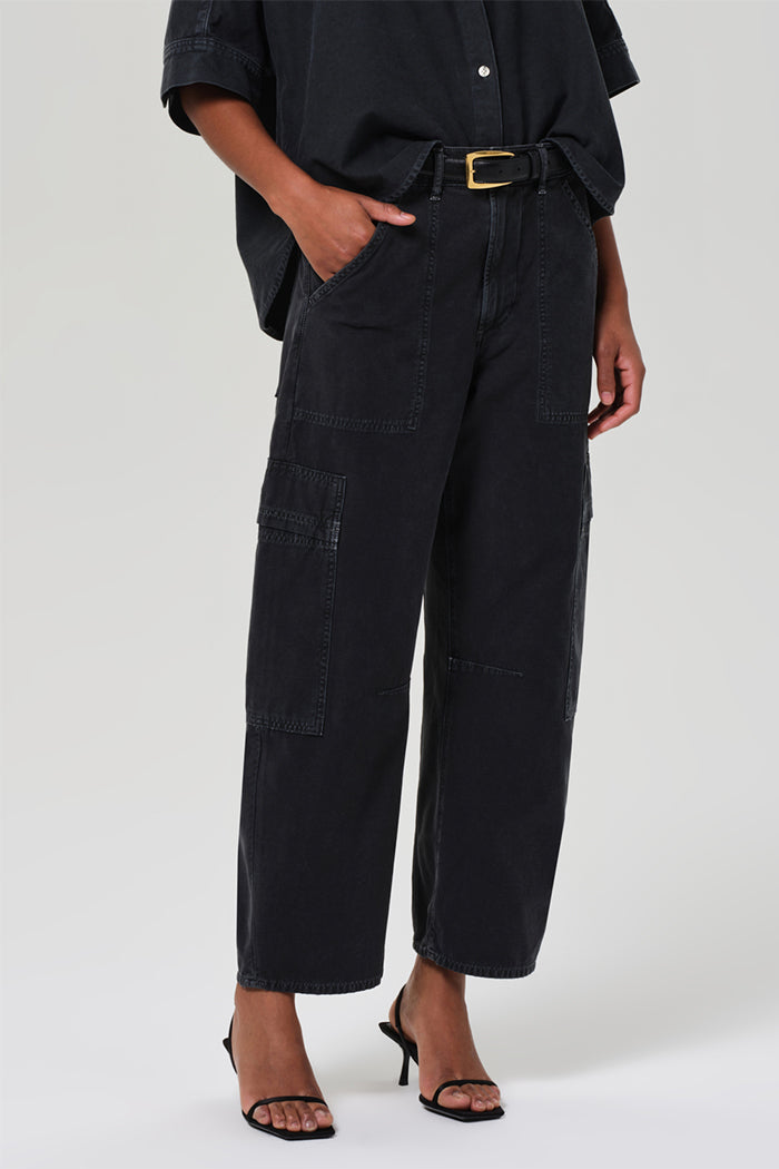 Citizens of Hummanity twill Marcelle low slung cargo pant washed black | Pipe and Row