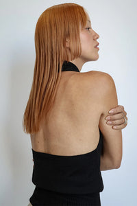 Geel Marcelo knit billowed halter top button detail black PIPE AND ROW