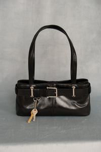 Marge Sherwood belted Shoulder Brocle Mini handbag stone black leather | Pipe and Row