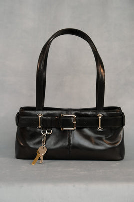 Marge Sherwood belted Shoulder Brocle Mini handbag stone black leather | Pipe and Row