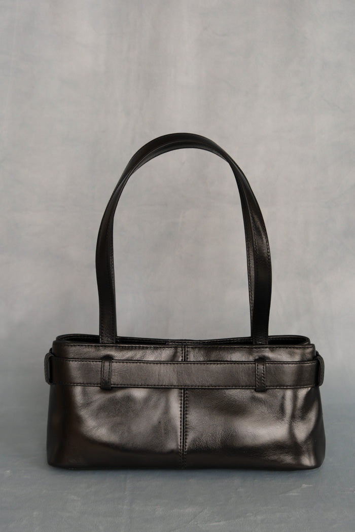 Marge Sherwood belted Shoulder Brocle Mini handbag stone black leather | Pipe and Row