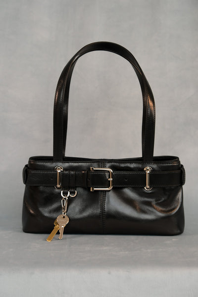 Marge Sherwood belted Shoulder Brocle Mini handbag stone black