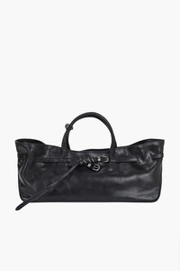 Margesherwood Grandma used Bag zip close black pull-up leather | Pipe and Row
