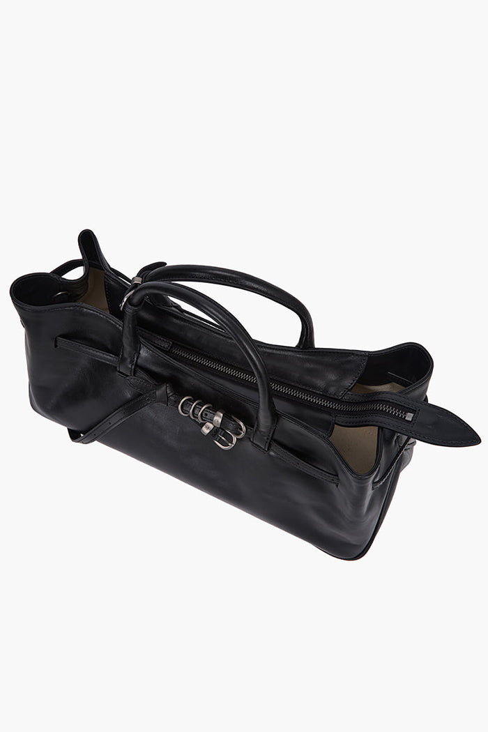 Margesherwood Grandma used Bag zip close black pull-up leather | Pipe and Row