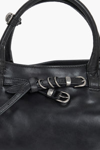 Margesherwood Grandma used handBag zip close black pull-up leather | Pipe and Row Seattle