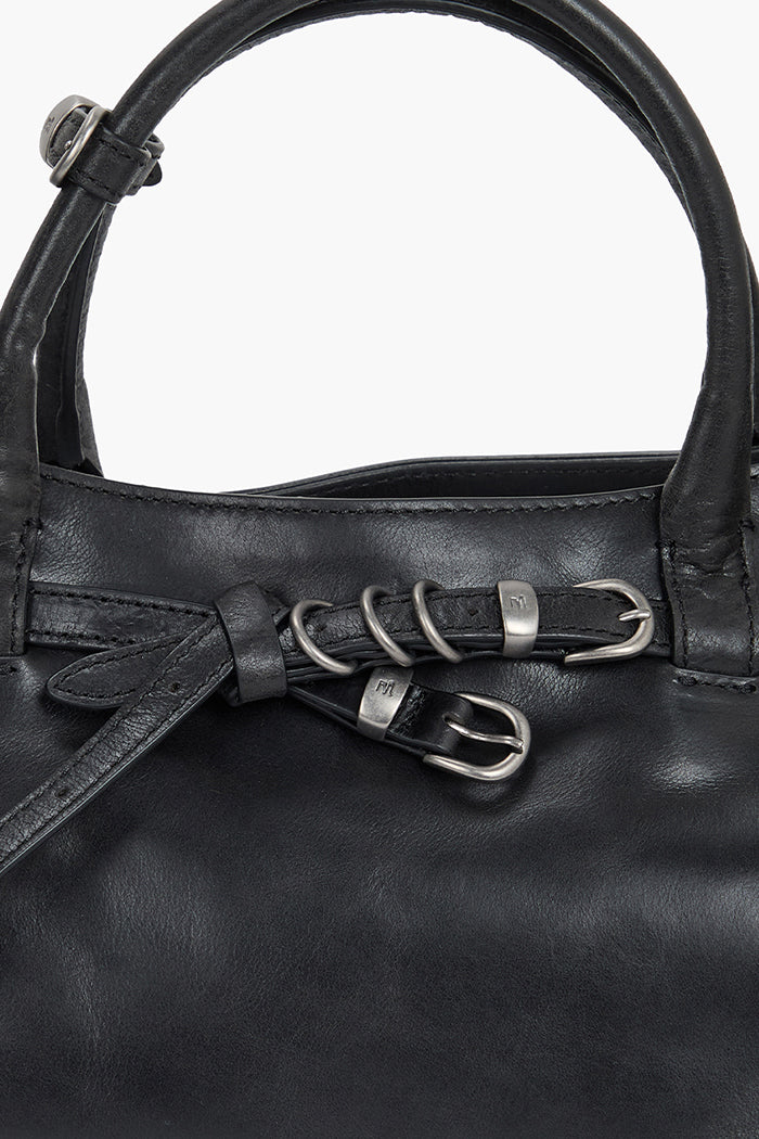 Margesherwood Grandma used handBag zip close black pull-up leather | Pipe and Row Seattle