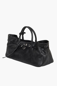 Margesherwood Grandma used handBag zip close black pull-up leather | Pipe and Row Seattle
