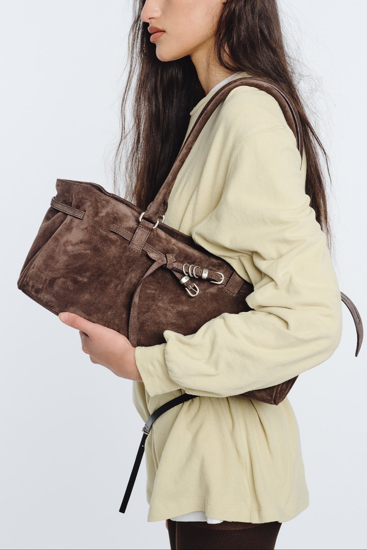 Margesherwood soft grandma shoulder bag ash brown suede | Pipe and Row