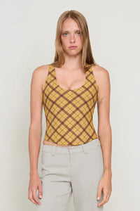 Miaou Annika scoop neck corset mustard plaid | Pipe and Row