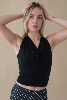 Miaou Renee draped cowl neck tank top racerback black | Pipe and Row