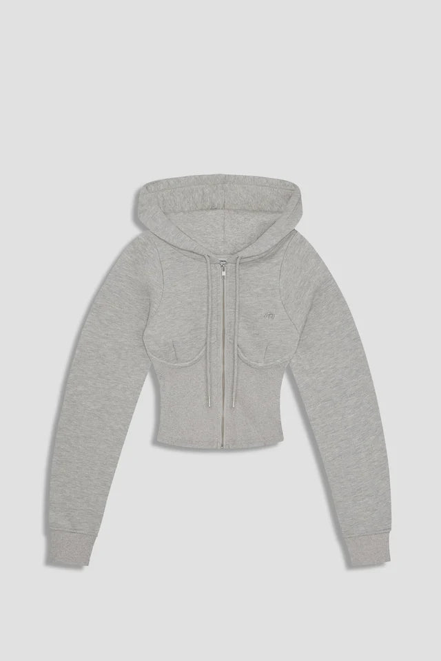 Miaou Sadie corset zip fleece hoodie heather grey PIPE AND ROW