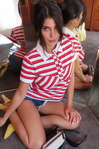 Miaou short sleeve Lou polo red and white stripe PIPE AND ROW