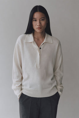 Mijeong Park cashmere blend polo sweaters shirt cream | Pipe and Row