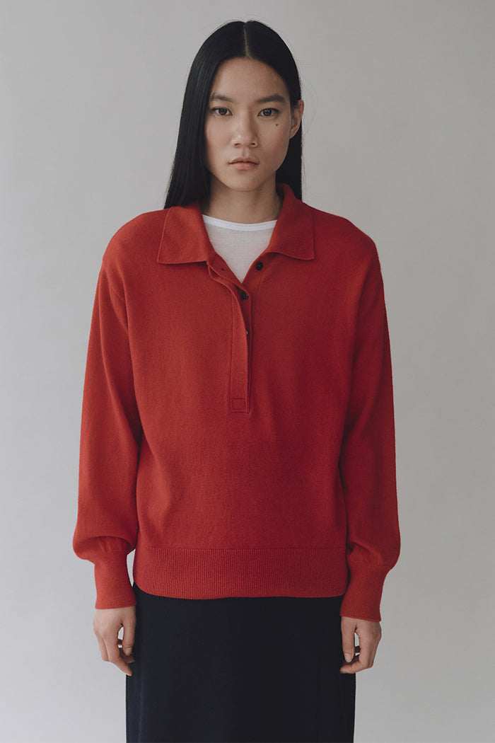 Mijeong Park cashmere blend polo sweater top shirt red | Pipe and Row