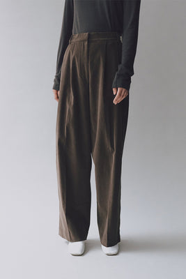 Mijeong Park thin corduroy wide leg pants light brown | Pipe and Row