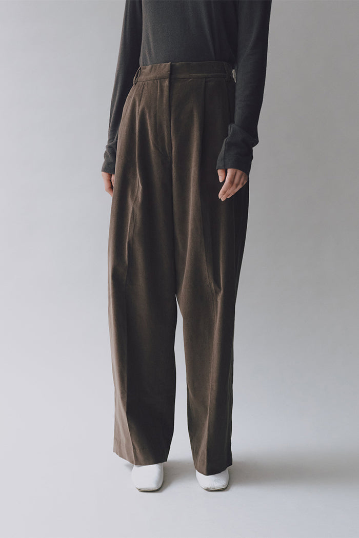 Mijeong Park thin corduroy wide leg pants light brown | Pipe and Row