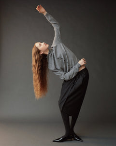 Mijeong Park button up mock neck cardigan sweater heather grey | Pipe and Row
