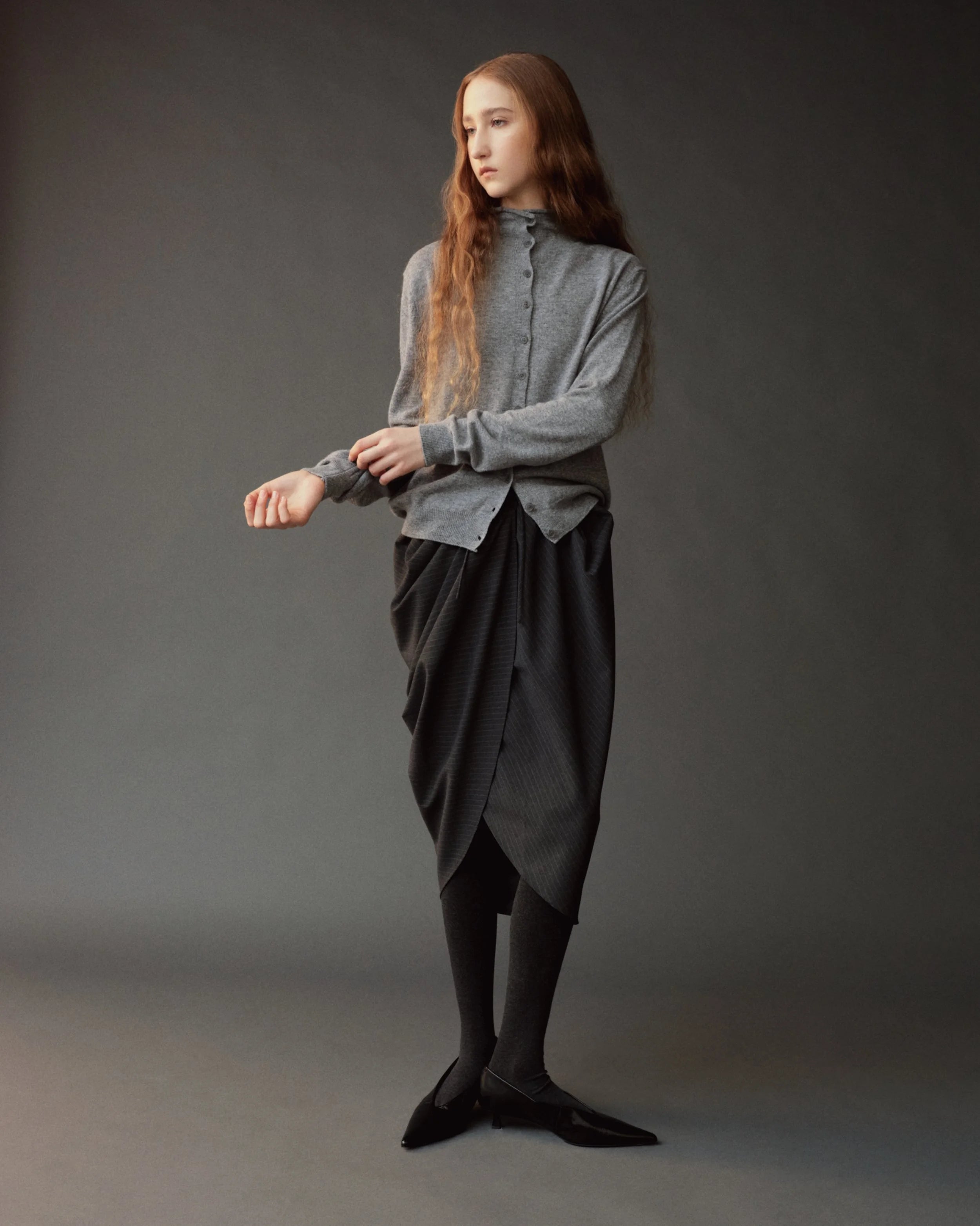 Mijeong Park button up mock neck cardigan sweater heather grey | Pipe and Row