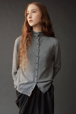 Mijeong Park button up mock neck cardigan sweater heather grey | Pipe and Row