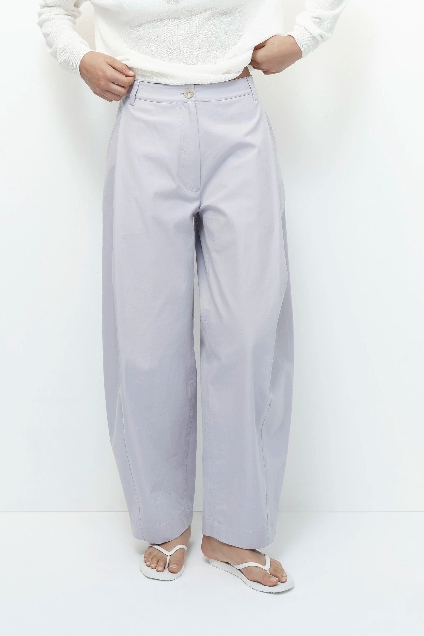 Mijeong Park cotton barrel leg pant light lavender purple | Pipe and Row