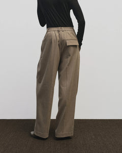 Mijeong Park mid rise wool blend elastic back wide leg trousers pants camel | Pipe and Row Seattle Boutique