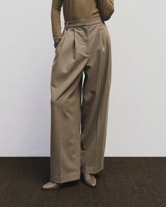 Mijeong Park mid rise wool blend elastic back wide leg trousers pants tan camel | Pipe and Row Seattle Boutique