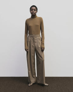Mijeong Park mid rise wool blend elastic back wide leg trousers pants camel | Pipe and Row Seattle Boutique