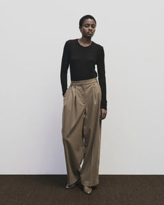 Mijeong Park mid rise wool blend wide leg trousers camel | Pipe and Row