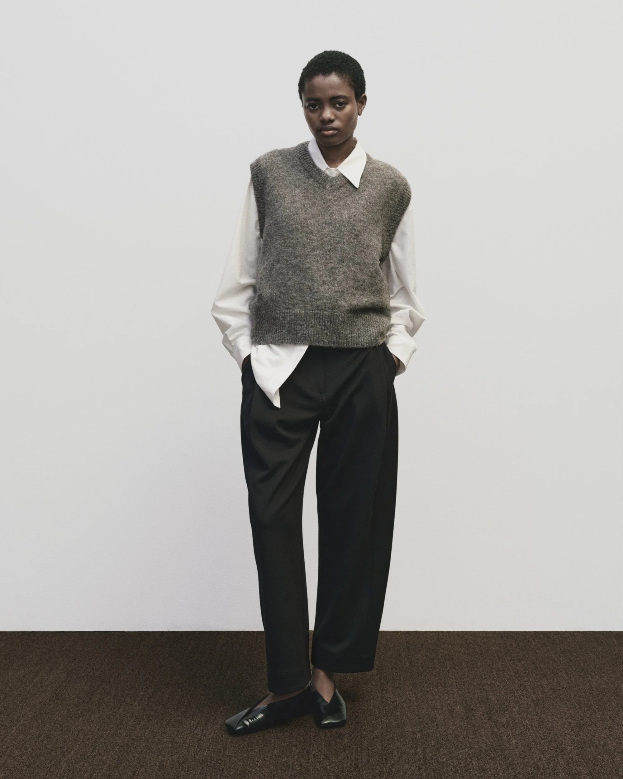 Mijeong Park wool blend v-neck sweater vest heather brown | Pipe and Row Seattle 