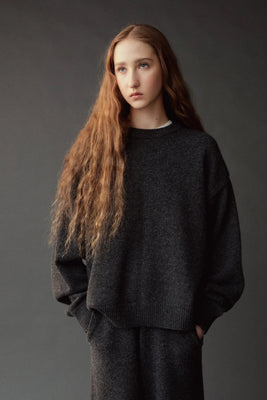 Mijeong Park oversized crew neck sweater charcoal grey. PIPE AND ROW