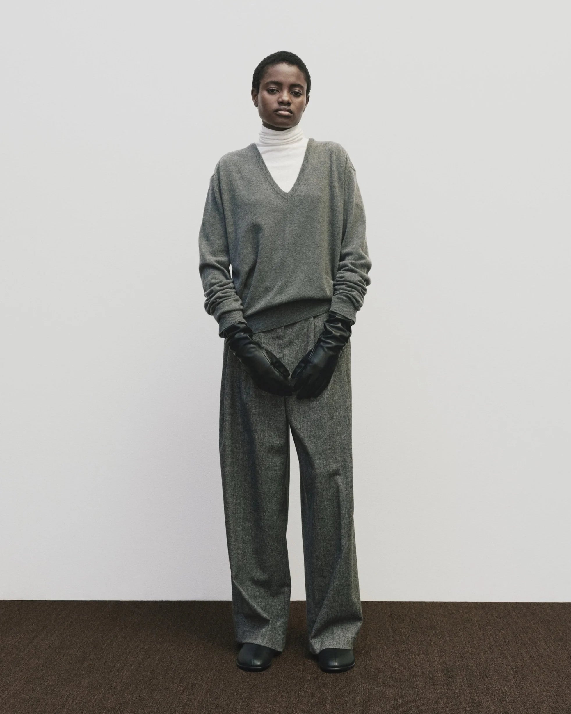 Mijeong Park relaxed fit cashmere v-neck knit sweater heather gray | Pipe and Row