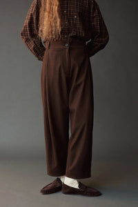 Mijeong Park relaxed fit cropped barrel leg pants brown | Pipe and Row