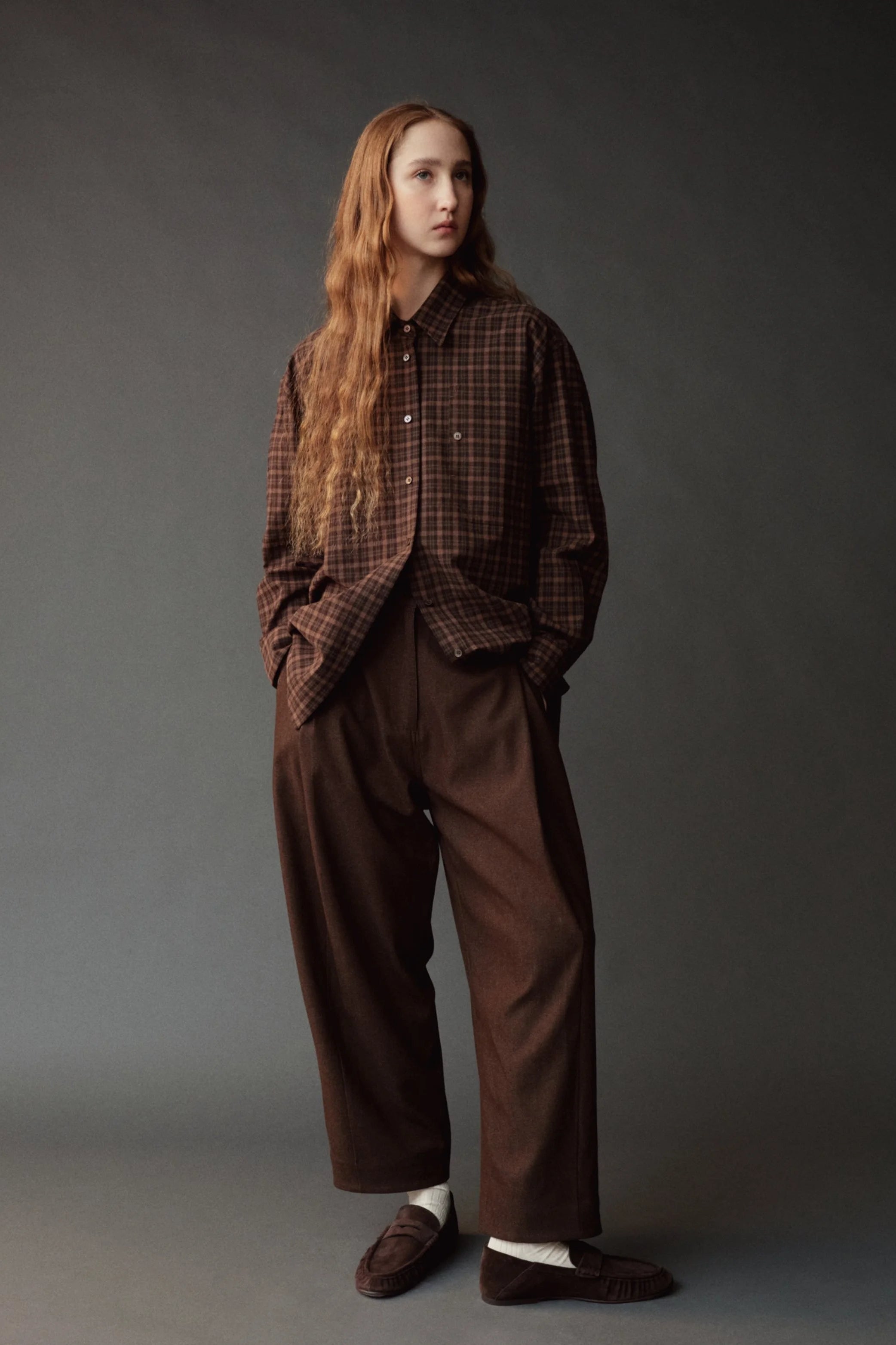 Mijeong Park relaxed fit cropped barrel leg pants brown | Pipe and Row Seattle