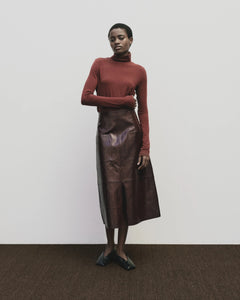 Mijeong Park roll neck jersey top in burgundy red |  PIPE AND ROW