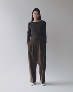 Mijeong Park thin corduroy wide leg pants light brown | Pipe and Row