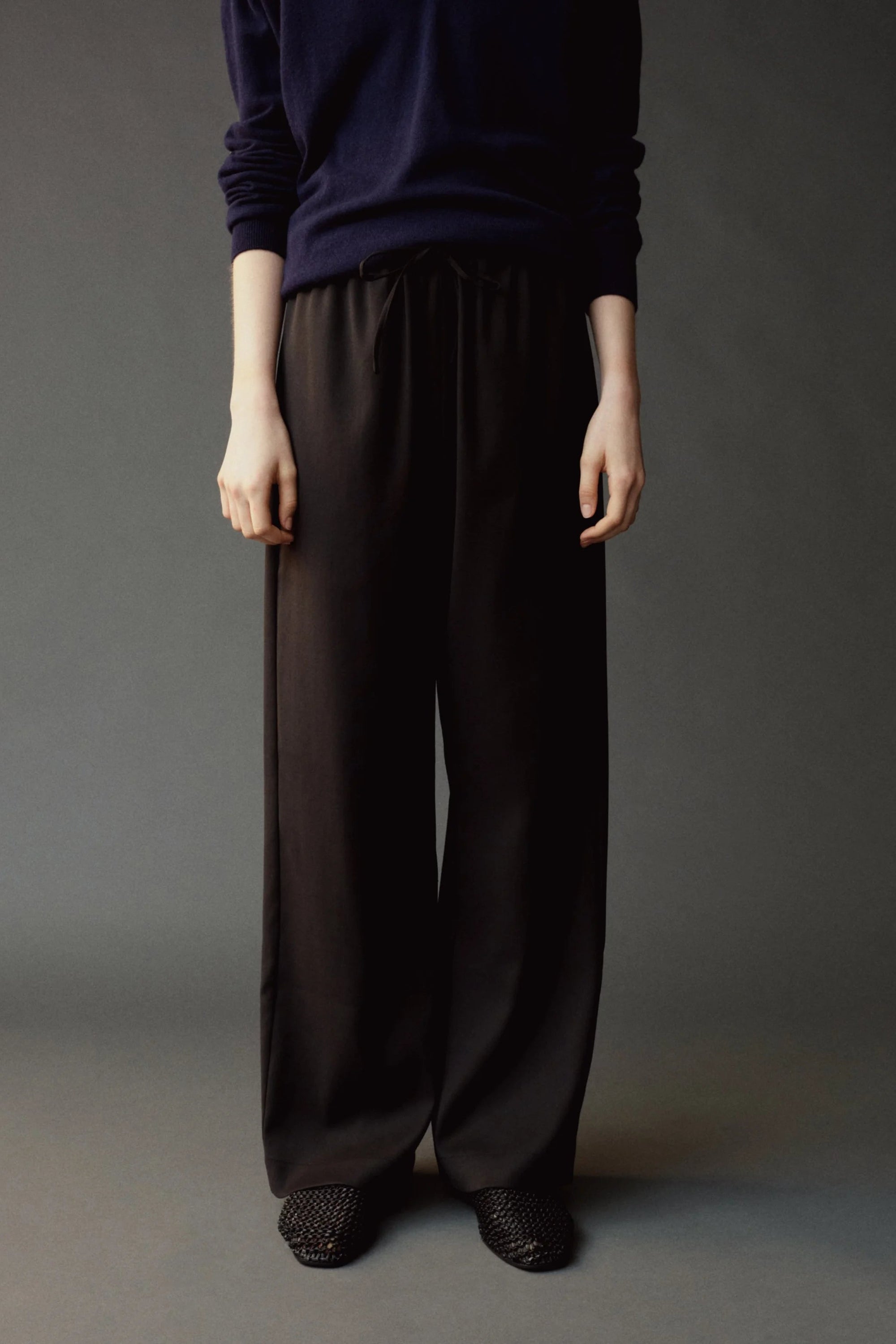 Mijeong Park wool blend drawstring pants trousers black. PIPE AND ROW 