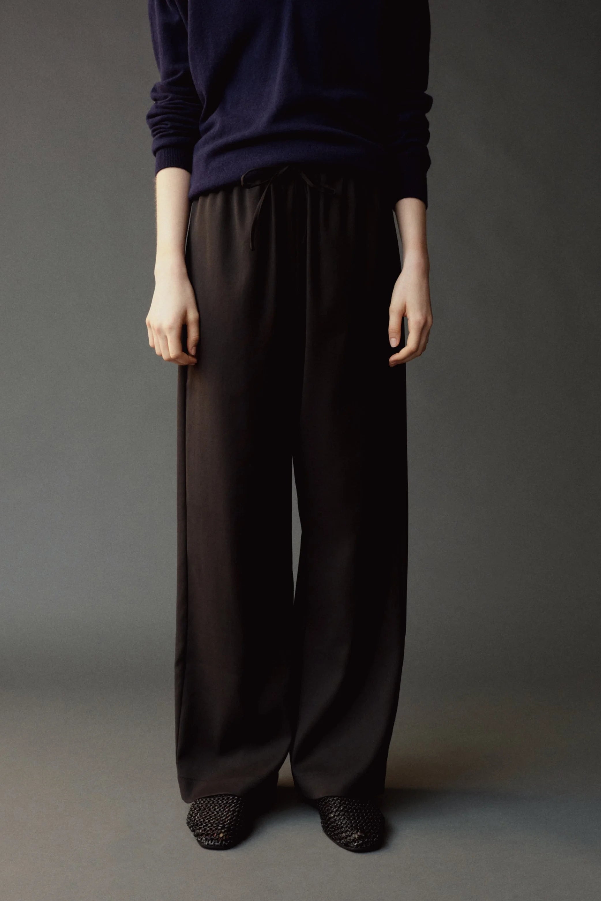 Mijeong Park wool blend drawstring pants trousers black. PIPE AND ROW 