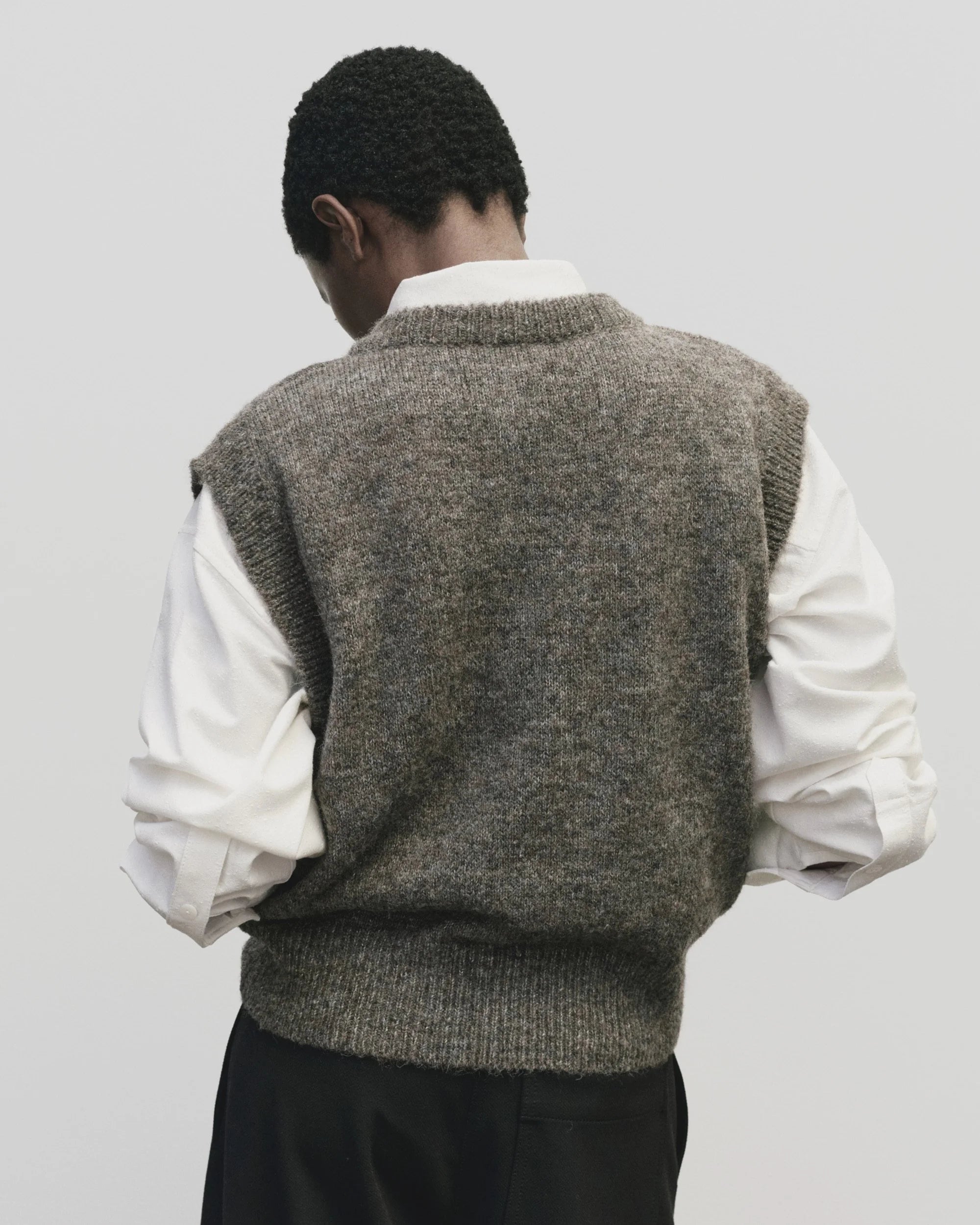 Mijeong Park wool blend v-neck sweater vest heather brown | Pipe and Row