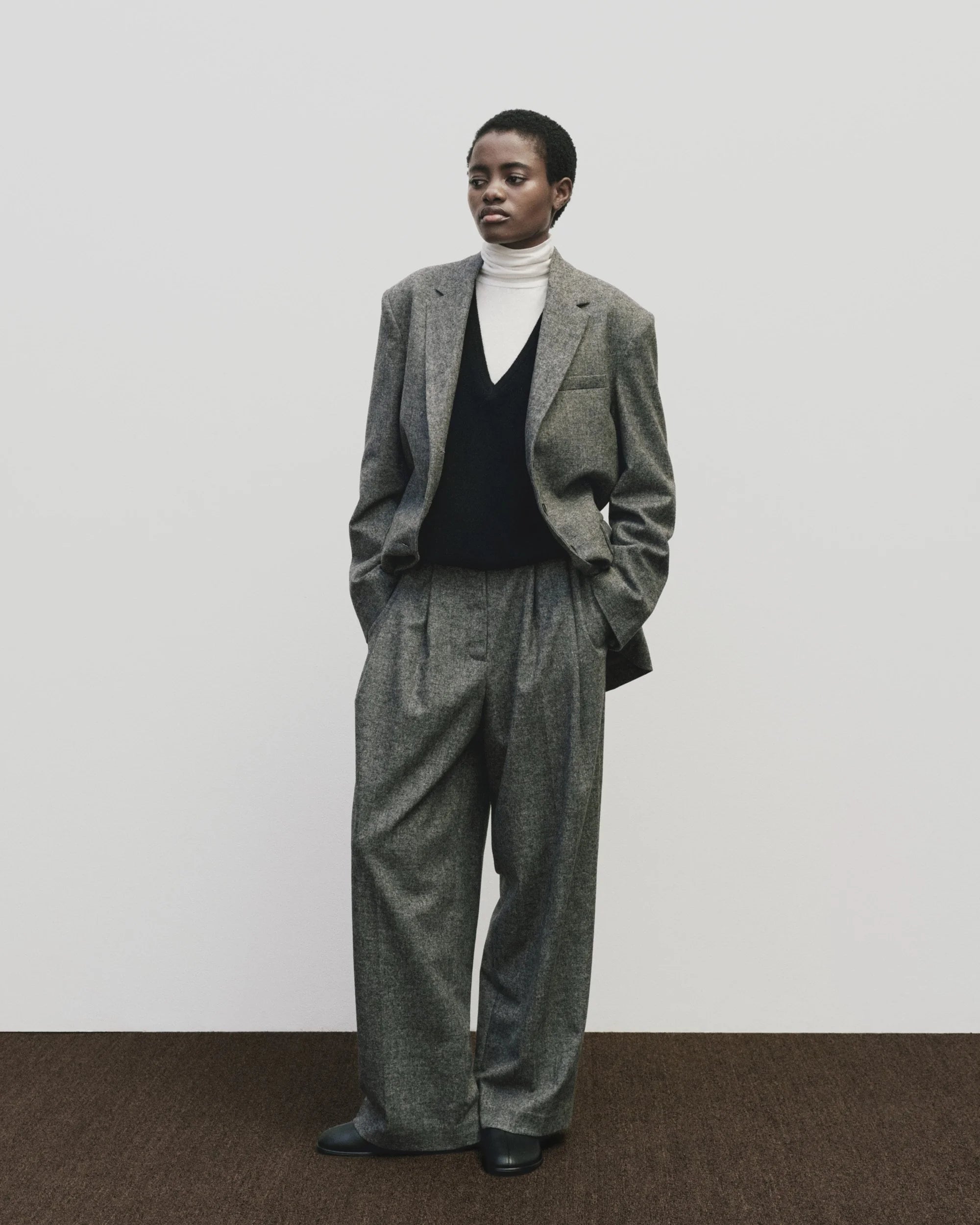 Mijeong Park wool blend wide leg trousers marled gray PIPE AND ROW