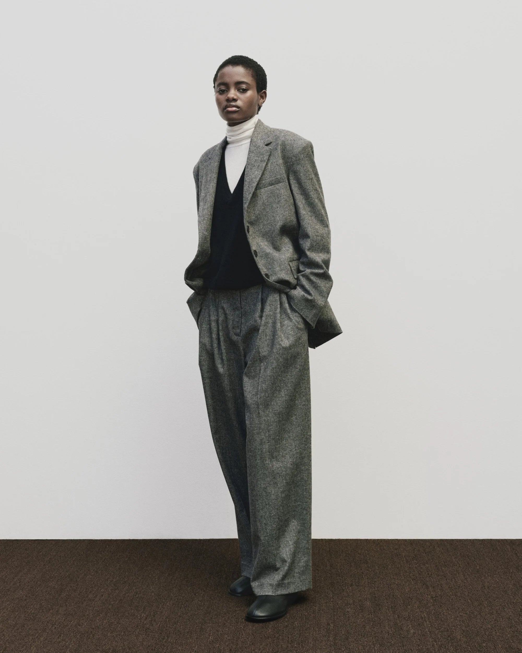 Mijeong Park wool blend wide leg trousers marled gray PIPE AND ROW