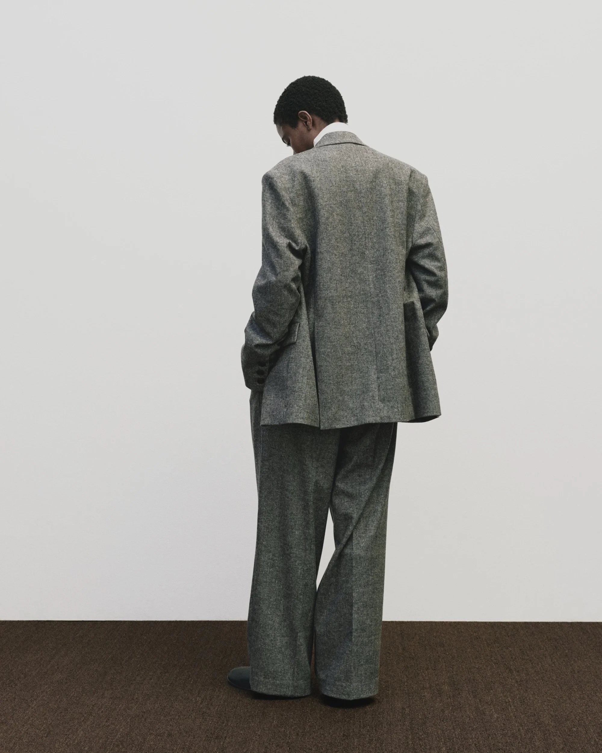 Mijeong Park wool blend wide leg trousers marled gray PIPE AND ROW Seattle Boutique