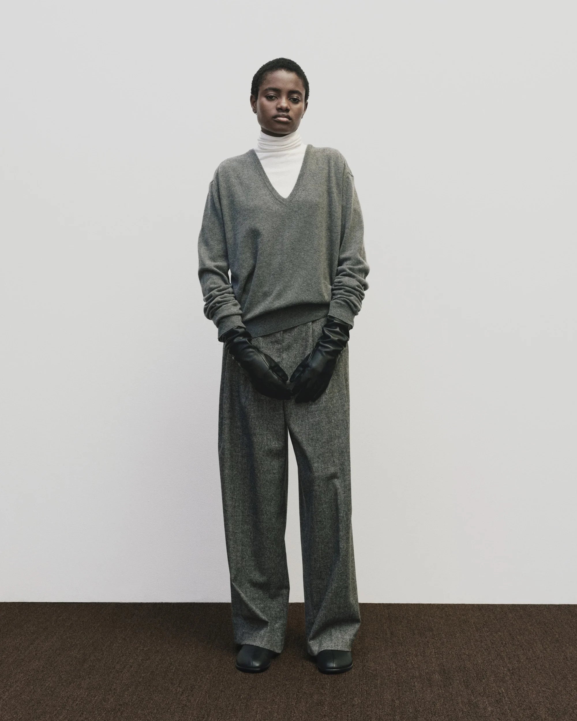 Mijeong Park wool blend wide leg trousers marled gray PIPE AND ROW