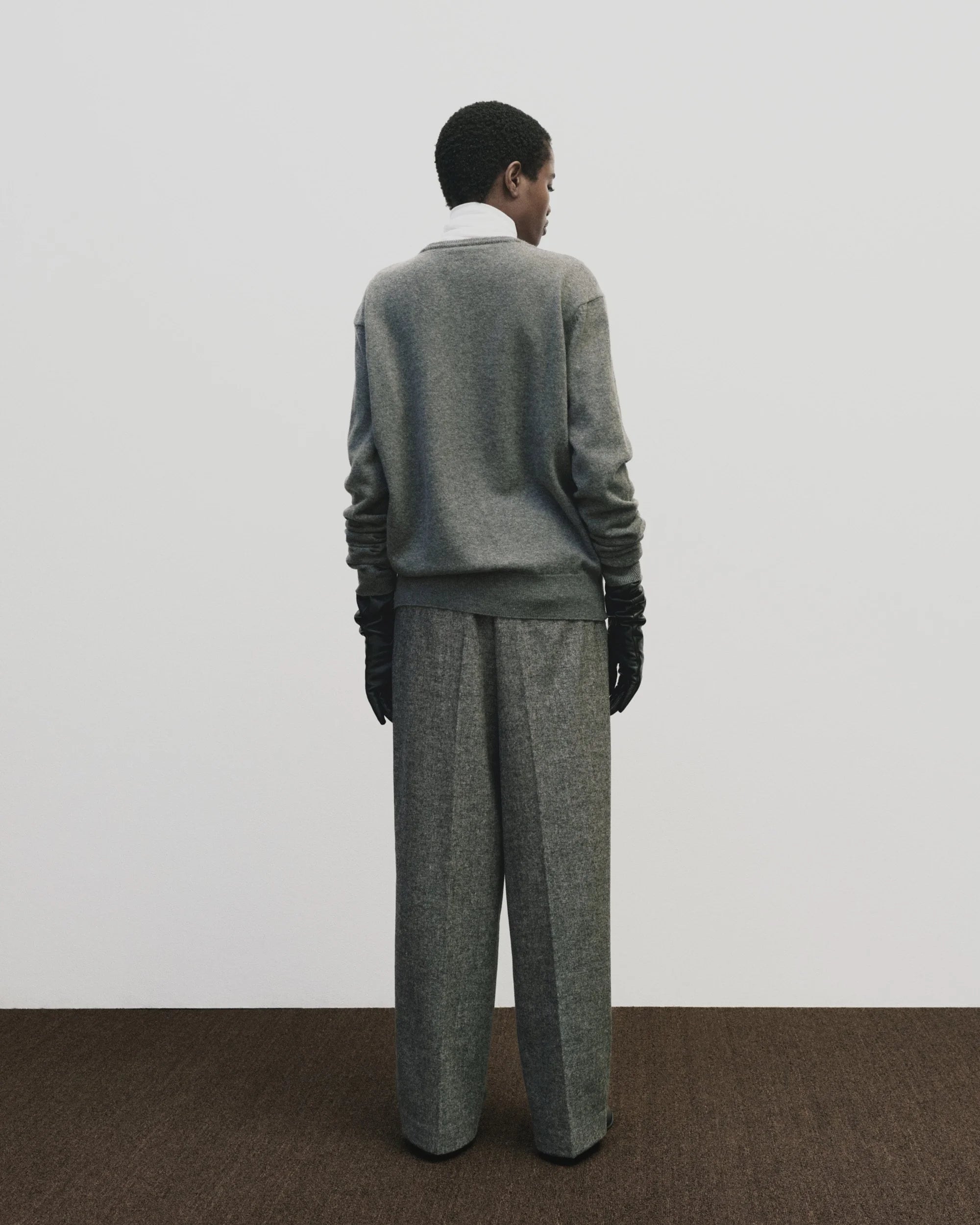 Mijeong Park wool blend wide leg trousers marled gray PIPE AND ROW