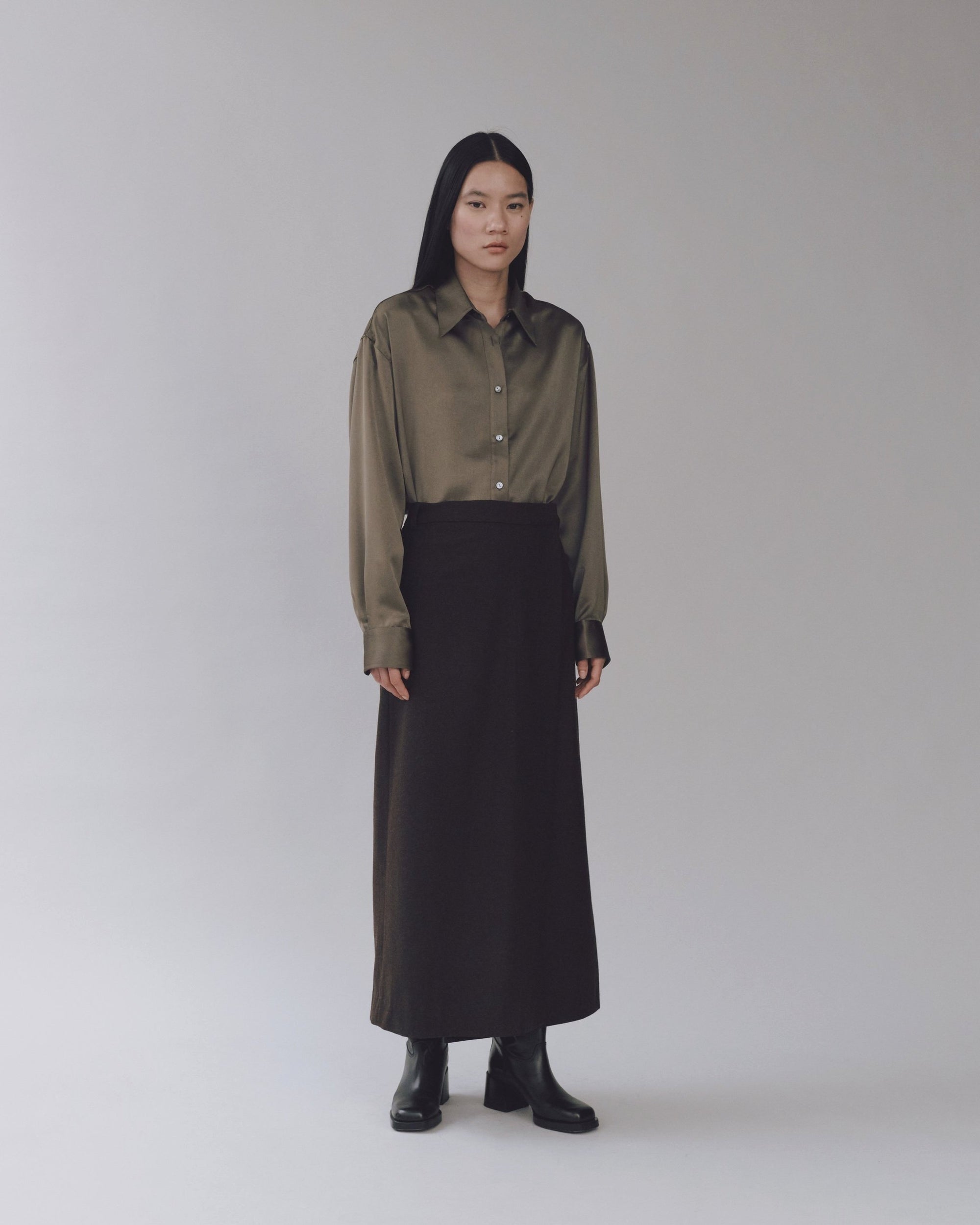 Mijeong Park wool blend wrap maxi skirt brown | Pipe and Row