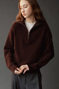 Mijoeng Park ribbed half-zip sweater brown | Pipe and Row