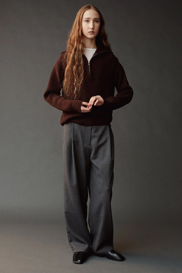 Mijoeng Park ribbed half-zip sweater brown | Pipe and Row