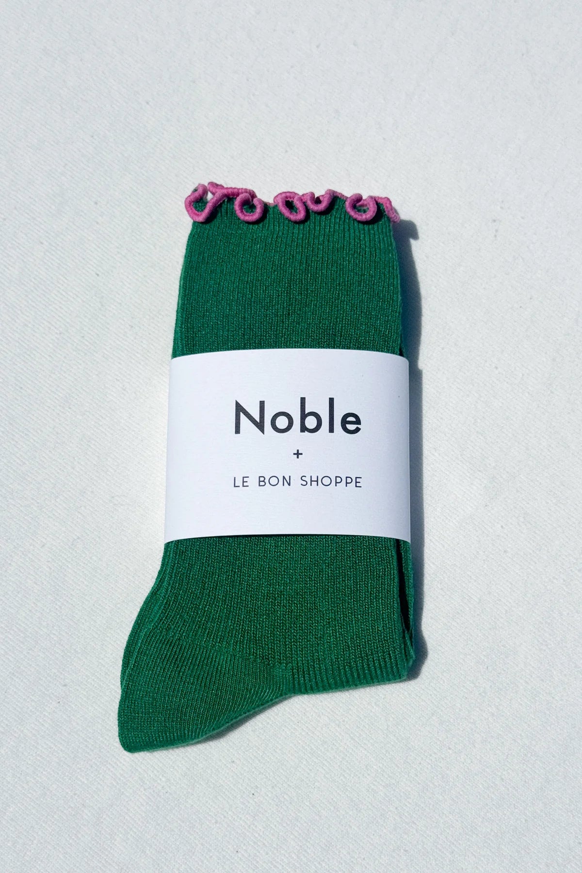 Noble x Le Bon Shoppe collab ruffled modal socks spinach green pink | Pipe and Row